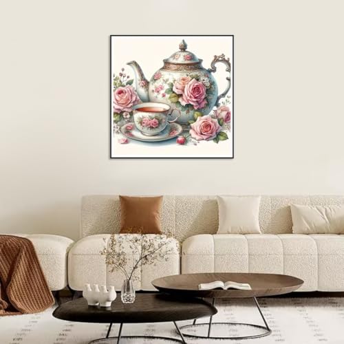 hill froeistung 5D Colorful Teapot Diamond Art Painting Kits for Adults | Teacup,Flower Diamond Art for Beginners, DIY Full Drill Diamond Art Painting(12X12 inch) - color: HF-A038