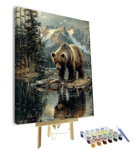 TUMOVO DIY Painting by Numbers for Adults, Bear Paint by Numbers, 16x20 Inch Adults Paint by Number Kits for Beginners on Canvas, Color by Number Art Craft Kits(Framed) - color: Bear(Framed)