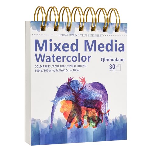 Qlmhudaim Mixed Media Sketchbook 4" x4”| 30 Sheets 140lb/300g - size: 4 x 4 Inches (1 pack)