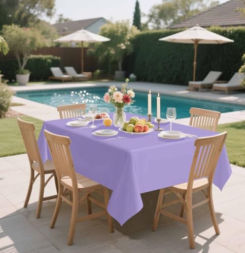 HEIPINIUYE 2 Pack Light Purple Tablecloth Disposable 54 x 108 Inch Lavender Plastic Table Cloth Disposable Waterproof Rectangle Table Cover for Party Birthday Camping Picnic Tablecloths - color: Lavender Tablecloth Plastic, size: 2 Pack