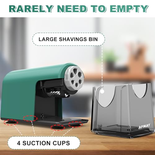 AFMAT PSX2 Heavy Duty Electric Pencil Sharpener 6 Holes, Classroom Pencil Sharpener for 6-11mm Pencils, Auto Stop, Super Fast, Save Pencils, School Teacher Must Have Pencil Sharpeners Plug in, Green - color: Green