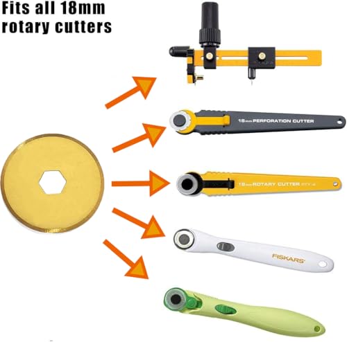 18mm Rotary Cutter Blades 5-Pack Replacement Blades Fits Fiskars, OLFA for Quilting Scrapbooking Sewing Arts & Crafts Sharp and Durable Cutter Blade - color: Titanium Plating (18mm 5pcs)