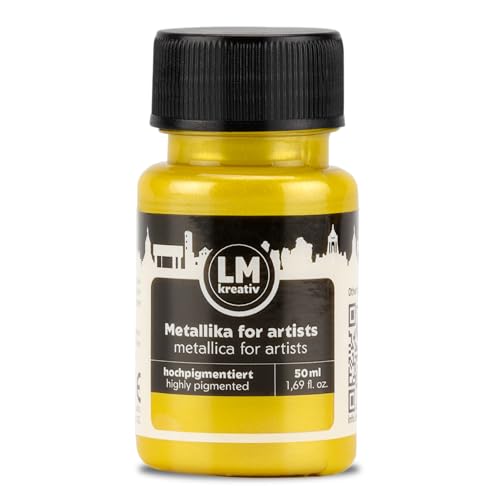 Metallic Acrylic Paint 1.69 fl oz - Yellow - Premium Metallic Paint for Artists and Crafters. High Coverage, Lightfast & Durable. Ideal for Canvas, Wood, Ceramic & More - color: Yellow
