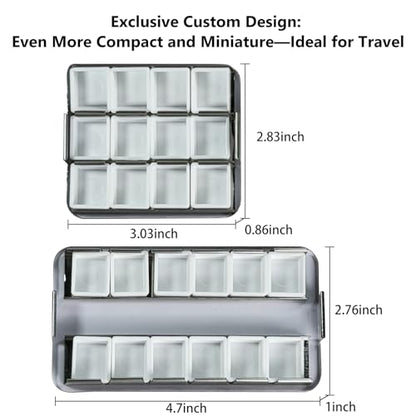 Watercolor Mini Palette Tin Box with 12 Half Pans Metal Art Paint Mixing Tray for Travel, Painting, Watercolor Mixing, Art Class and Studio Use (02 Blue-Green) - color: 02 Blue-green