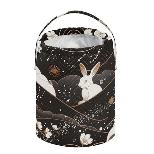 Bunny Chinese Style Yarn Bag Small Crochet Bag Drawstring Yarn Storage Organizer Knitting Project Bags Potable Yarn Holder with Holes Handle Crocheting Needles Knitting Accessories - color: Bunny Chinese Style