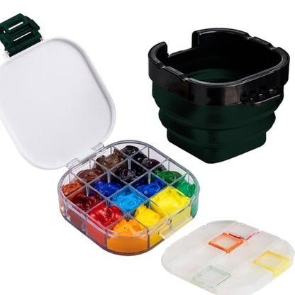Falling in Art 16 Wells Airtight Paint Palette with Lid, Dark Green - color: Green