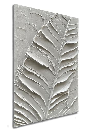 Art Hand-Painted Modern Minimalist Abstract Art Featuring White Leaf Texture - Oil Painting for Home Office Corridor Wall Decoration. 36x24 inches - color: Yi123