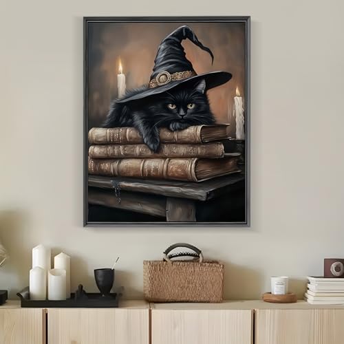 LKHMVCA Halloween Cat Book Diamond Art Kits for Adults, 5D Diamond Painting Kits for Adults Beginners, DIY Full Round Drill Diamond Dot Painting Gem Art Kits for Adult, Home Wall Decor 11.8x15.7 Inch - color: NZ69