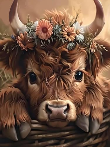 Mosaflare 5D Highland Cow Diamond Painting Kits for Adults 12x16 Inch - color: KM548-1