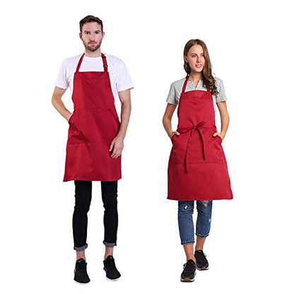 BIGHAS Adjustable Bib Apron with Long Ties for Women Men 18 Colors Chef Kitchen Cooking - color: Wine Red