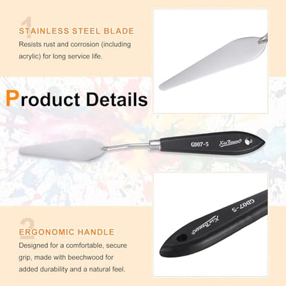 HARFINGTON Palette Knife Painting Tool 9.06" Stainless Steel Pointed Blade Spatula Painting Pallet Knife with Hole Design Beech Wood Handle for Oil Acrylic Canvas, Black/Silver - size: 9.06" x 3.27" x 0.91"