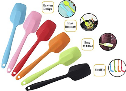 6-Piece Small Silicone Spatula Set, 8.2" Heat Resistant Spoonula | Flexible mini jar scrapers for baking and mixing. Seamless hygienic design. Dishwasher safe. Multi-color set.