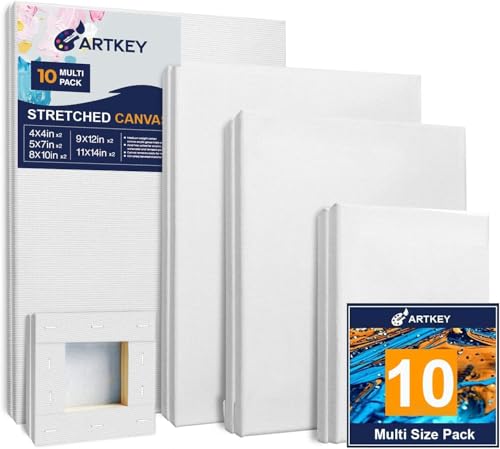 Stretched Canvases for Painting 4x4, 5x7, 8x10, 9x12, 11x14 Inch 10-Pack, 10 oz Triple Primed Acid-Free 100% Cotton Blank Art Canvas for Oil Paint Acrylics Pouring & Wet Art Media, Pour Painting - size: 4"x4" 5"x7" 8"x10" 9"x12" 11"x14"(10-Pack), style: S