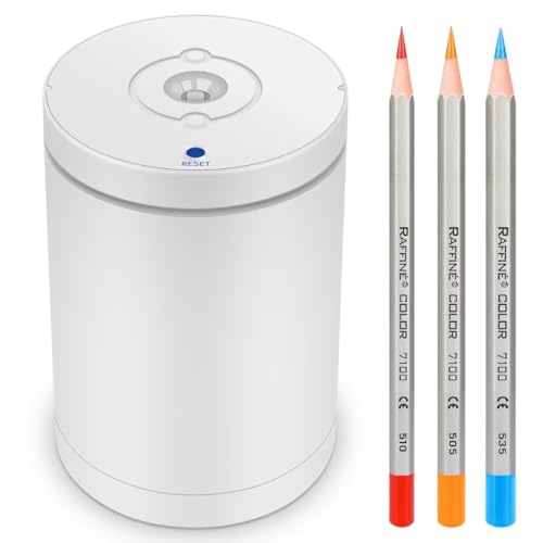 Fully Automatic Electric Pencil Sharpener,Rechargeable smart Pencil Sharpener.Suitable for No. 2/Colored Pencils (6-8 mm),Applicable to School/Classroom/Office/Home(White) - color: White