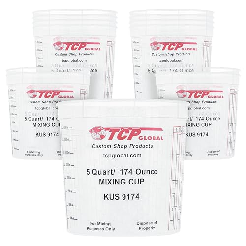Custom Shop Paint Mixing Cups, 5-Quart (12 Pack) - Plastic Measuring Cups for Liquids, Automotive Painting, Epoxy Resin, Acrylic Arts, Crafts, Disposable or Reusable, Graduated, Mixing Ratios - size: 12 Count (Pack of 1)