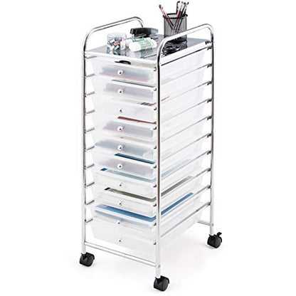 Happygrill 10-Drawer Storage Cart, Utility Cart with Removable Drawers & Metal Frame, Rolling Storage Cart with Lockable Wheels for Home, Office, Clear - color: Clear