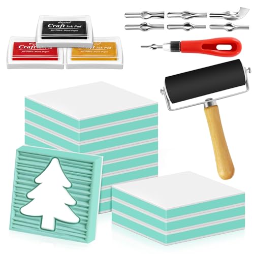 12pcs 2"x2" Rubber Carving Blocks, Linoleum Block Stamp Making Kit for Beginners - DIY Stamp Making, Printmaking Crafts (White & Green) - color: 12pack, size: 2"x2"
