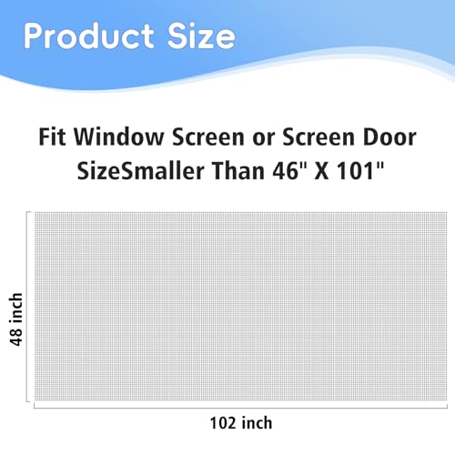 48"x102" Windows Screen Mesh,Fiberglass Window Screen Mesh, Screen Door Mesh, Windows Screens and Screen Door Replacement, Patio Screen Mesh