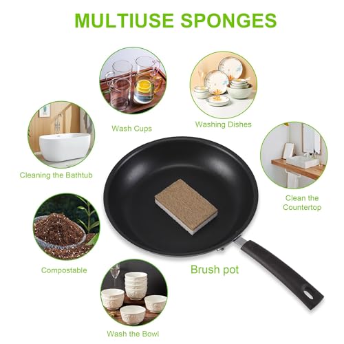 Natural Sponges for Dishes 12 Pack - Keep Soap Biodegradable Kitchen Sponge Compostable Coconut Scrubber - Eco Friendly Cleaning Sponges - color: Brown White 12pcs