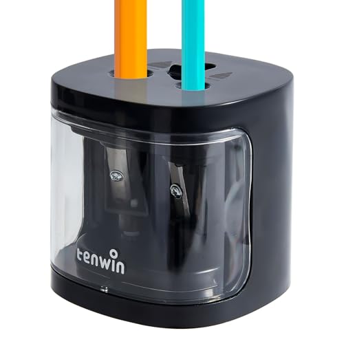 tenwin Electric Pencil Sharpener, Dual-Hole Fit for 6-12mm Pencils - color: Black