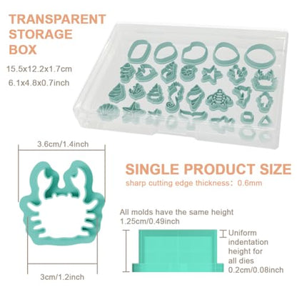 30pcs Sea Creature Shapes Polymer Clay Cutter Seahorse Shell Starfish Cutters for Jewelry Making DIY Marine Style Clay Tools - color: Sea Elements