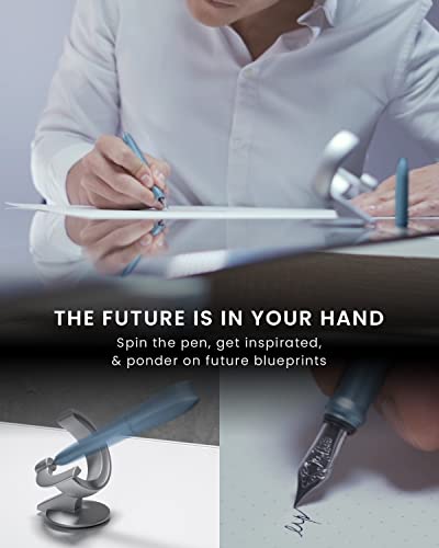 novium Hoverpen Future - Luxury Fountain & Rollerball Pen All-In Gift Box | Schmidt Nib (Fine), Converter, Extra Refill, Aerospace Metal, Best Pen Gift Set for Men & Women (Mist Blue) - color: Mist Blue, style: 2-In-1 Set