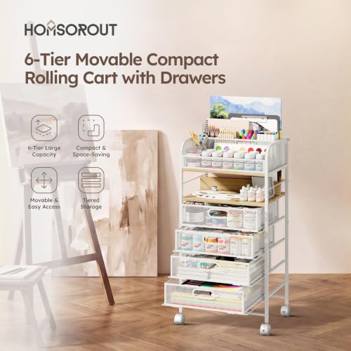 Homsorout Rolling Art Cart with 4 Drawers, Maple - color: White