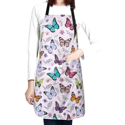 Butterflies Apron with 2 Pockets Adjustable Stain Resistant Kitchen Cooking Apron for Baking BBQ Grilling Grilling Painting Gardening - color: Butterflies