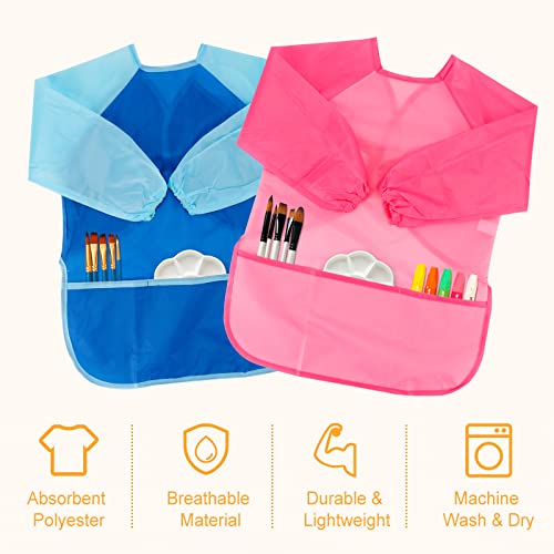 CUBACO Kids Painting Apron, 2pcs Waterproof Art Smocks For Child 3-8 Years, Kids Smocks for Painting Aprons with Long Sleeve - color: Blue&pink