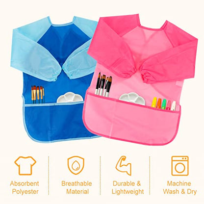 CUBACO Kids Painting Apron, 2pcs Waterproof Art Smocks For Child 3-8 Years, Kids Smocks for Painting Aprons with Long Sleeve - color: Blue&pink