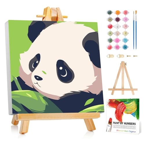 Reivworl Paint by Numbers Kit for Kids with Frame and Easel, Panda Paint by Number for Kids Age 6-8-12, Acrylic Paint by Numbers for Gifts and Home Decor (8X8inch) - color: Style-8, size: 8X8 Inch