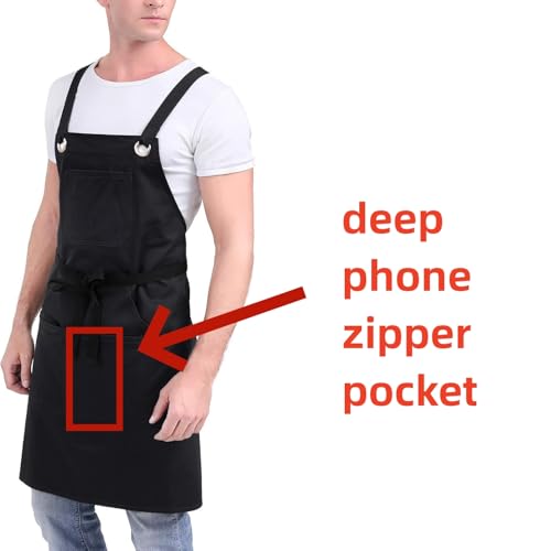 Kitchen Artist Apron for Chef, BBQ & Grill, 6 Deep Pockets with 1 Zipper Pocket,100% Cotton, M-XXL