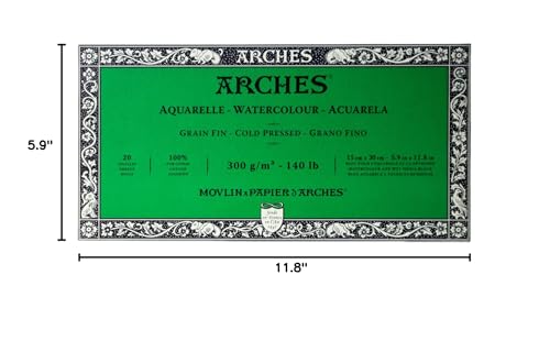 Arches Watercolor Paper Block, Cold Press, 5.9" x 11.8", 140 pound - size: 5.9"x11.8", style: Cold Press
