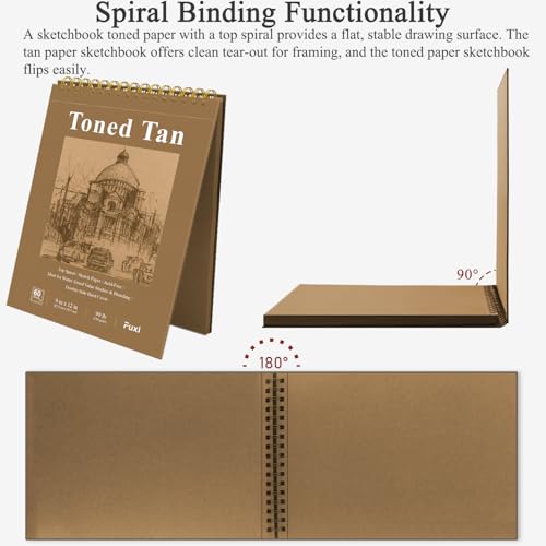 Fuxi Toned Tan Sketchbook 9x12-60 Sheet Acid Free Toned Paper, Professional Drawing Pad for Artists & Art Students. - color: Toned Tan, size: 9" x 12" (Pack of 1)