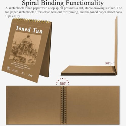 Fuxi Toned Tan Sketchbook 9x12-60 Sheet Acid Free Toned Paper, Professional Drawing Pad for Artists & Art Students. - color: Toned Tan, size: 9" x 12" (Pack of 1)