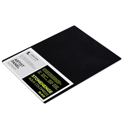 Legion Artist Panel, 1/8" Composite Brushed Aluminum with Stonehenge Aqua Coldpress Black, 100% Cotton, 140lb Paper, 8 x 10 inches for Wet Media - size: 8 x 10