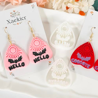 Xaekicr Halloween Clay Earring Cutters - Planchette Style Polymer Clay Cutters with Text & Bat Design, Clay Tools for DIY Jewelry Making - color: J color