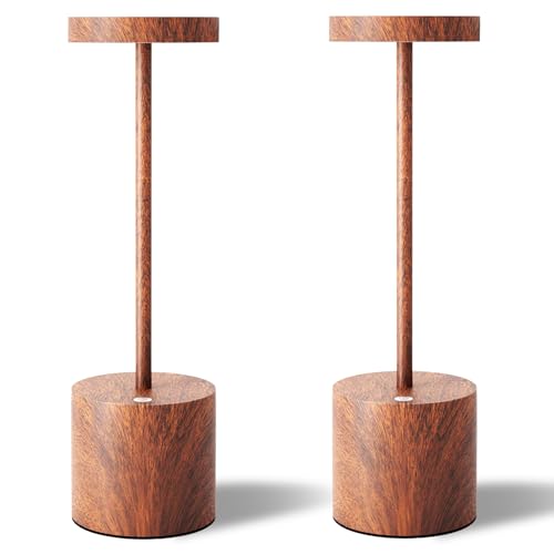 TBBGA LED Cordless Table Lamps Set of 2, 5000mAh Rechargeable Table Light | Portable Outdoor Table Lamp, 3 Color Stepless Dimming Battery Powered Lamp for Dinner/Patio/Restaurant/Bedroom (Wood Grain) - color: Wood Grain2
