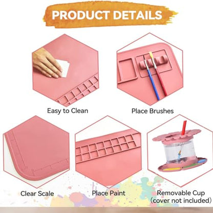 Silicone Craft Mat, 20"x 16" Painting mat Palette for Resin Casting Mold Mat, Nonstick Craft Sheet with Removable Cleaning Water Cup for Painting, Clay, Art, DIY Projects (Red) - color: Red