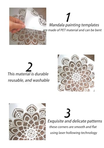9 Pack 12x12 Inch Mandala Stencil Templates - Reusable Circular Art Stencils for Wall Painting, Canvas, Spray Art & DIY Craft Projects