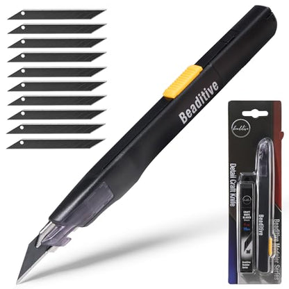 High Precision Detail Craft Knife with 10 Blades - 30 Degree Blade Utility Knife - Art, Craft, Model Making (1 Black Knife, 10 Black Blades) - style: 1 Black Knife, 10 Black Blades