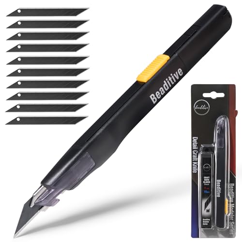 High Precision Detail Craft Knife with 10 Blades - 30 Degree Blade Utility Knife - Art, Craft, Model Making (1 Black Knife, 10 Black Blades) - style: 1 Black Knife, 10 Black Blades
