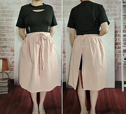 Unisex Chef Aprons White Retro Cotton Maid Short 2 Pockets Waist Waiter Waitress Half Apron - color: Cotton Pink