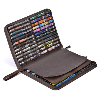 erofa 48 Slots Fountain Pen Case, Brown Water Resistant Canvas Pen Holder Display Pouch Storage Large Capacity Bag - color: Brown-Canvas