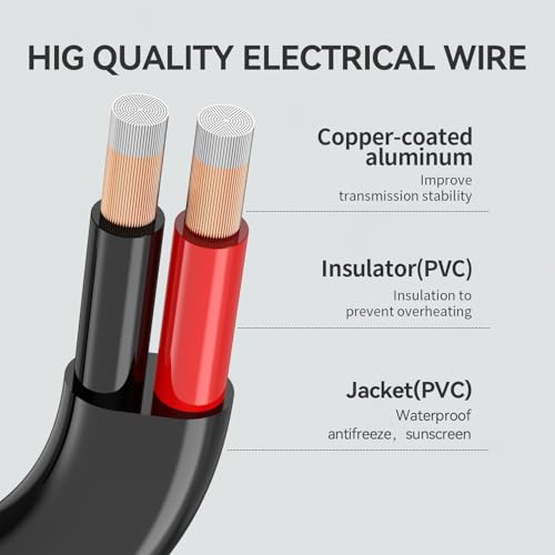 18 Gauge 2 Conductors 50FT Electrical Wire, Flexible Low Voltage PVC Copper Clad Aluminum Extension Cord for Car Speaker Wire, Car Lighting, LED Wire, Outdoor Lighting, Residential Wiring, 12V/24V DC