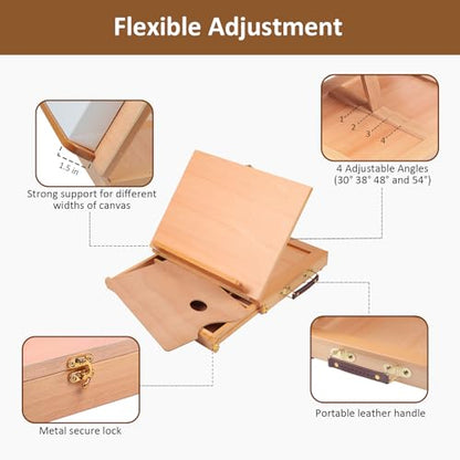 Adjustable Tabletop Sketchbox Easel with Storage Drawer & Palette - style: With 1 wood palette