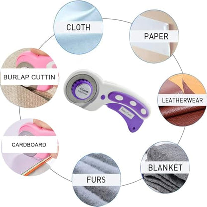 Rotary Cutter For Fabric, 6 Pack 45mm Fabric Cutter with 5 pieces Extra Blades,Ergonomic Handle Rolling Cutter for Fabric, Leather, Crafting, Sewing, Quilting, Fabric Rotary Cutter (Purple) - color: Purple
