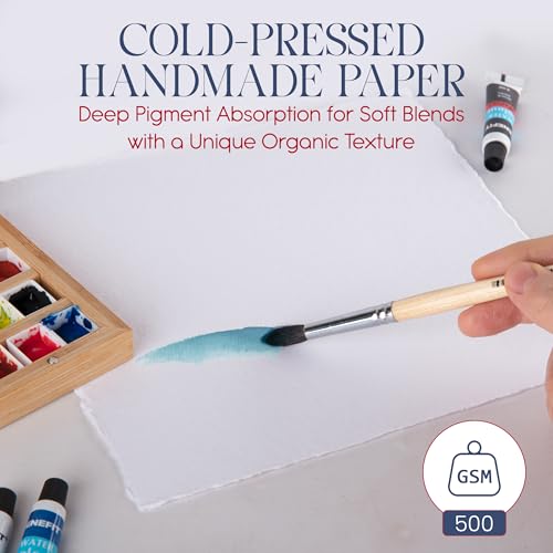 Wanderings Thick Handmade Watercolor Paper with Deckled Edge A5-5.8" x 8.3" - 500GSM Premium White Cold -Pressed Textured Mixed Media Paper Made with Recycled Cotton - 15 Loose Leaf Sheets - color: White, size: 5.8x8.3 inches