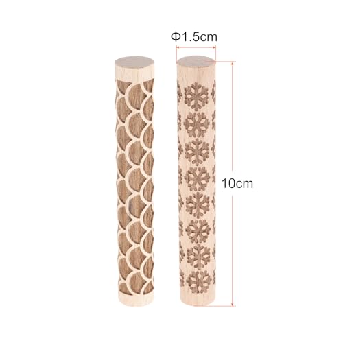 HARFINGTON 2pcs Wood Clay Roller 4"Snowflake Fan Pattern Rolling Pins Pottery Tools Wood Grain Texture Rollers for Clay Baking Dough Playdough DIY - style: Snowflake + Fan