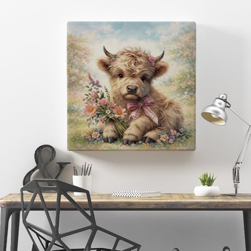 5D Diamond Painting Kits for Adults_beginners，Diamond Art Cow， Diamond Painting Kits Cow Highland Cow with Flowers Full Drill Diamond Art Kit 14x14 Inch - color: FYZZ-152